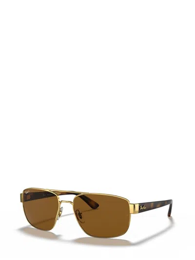 Ray Ban Rb3663 Rectangle-framed Sunglasses In Gold
