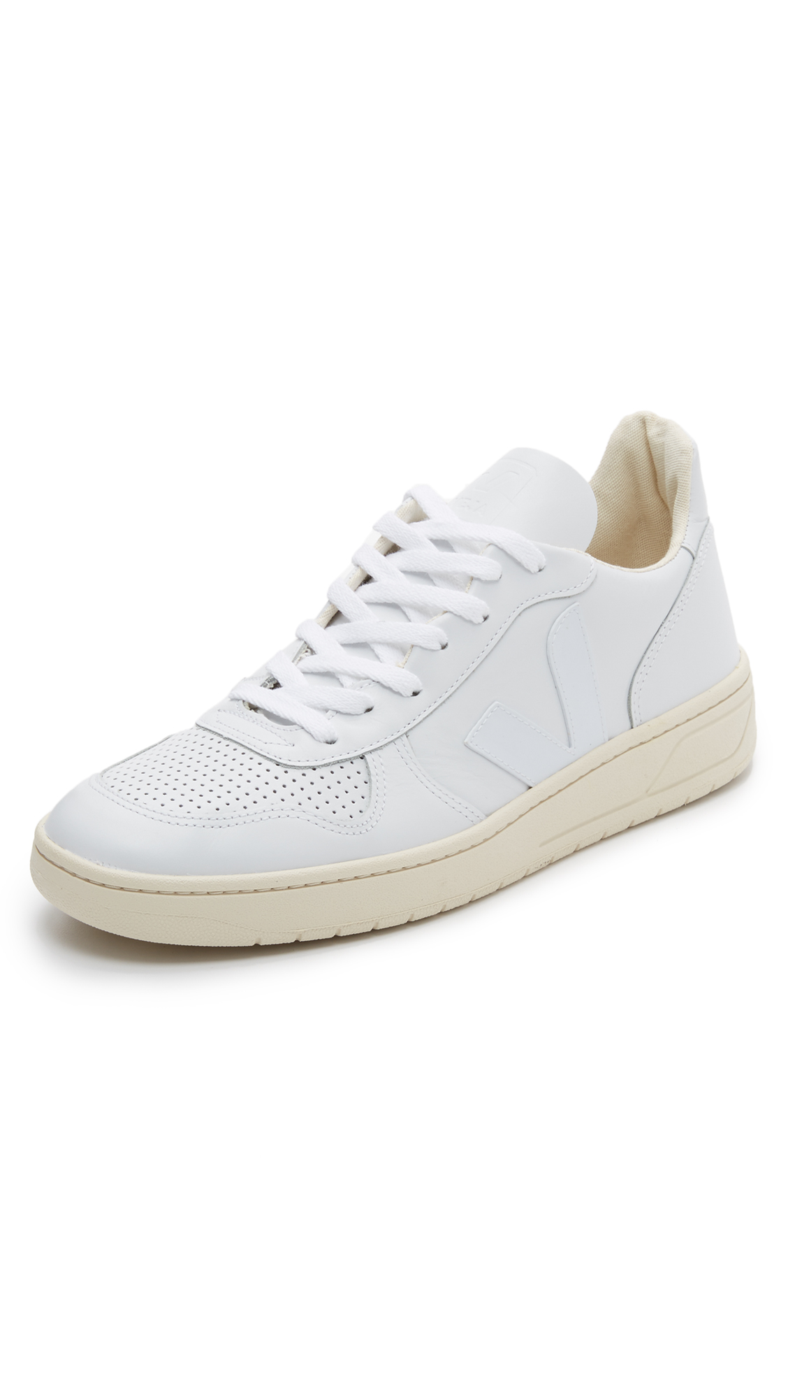 Veja V-10 Rubber-trimmed Leather Sneakers - White | ModeSens