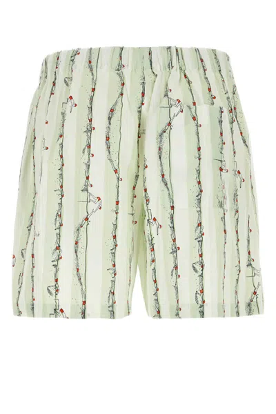 Bottega Veneta Green Shorts With All-over Divers Print In Polyamide Man In Green