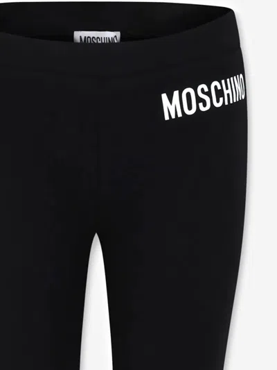 Moschino Black Leggings For Girl With Logo In Black