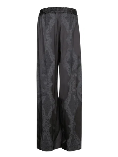 La Doublej La Double J Wide-leg Black Trousers With Pattern In Black