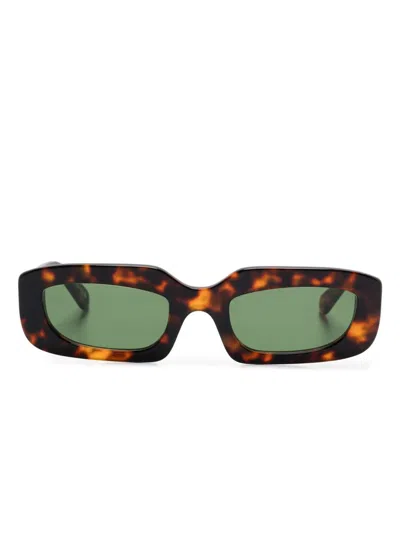 Off-white Curved Rectangle Sunglasses With Green Lenses In Havana/green