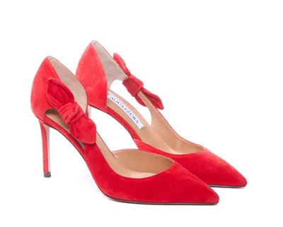 Shop Aquazzura Very Bow Tie Suede Pumps In Red