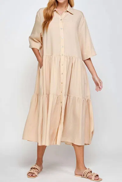 Amente Button Front Tiered Dress In Butter In Yellow