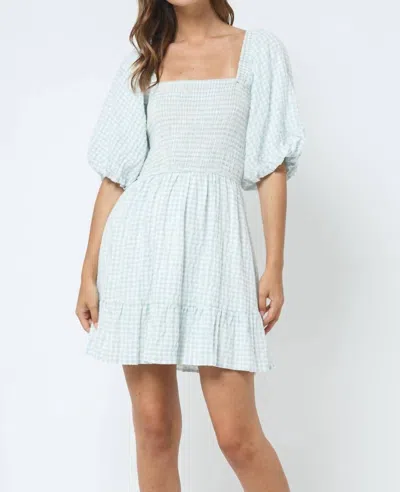 Fore Collection Gingham Bubble Sleeve Dress In Light Sage In Multi
