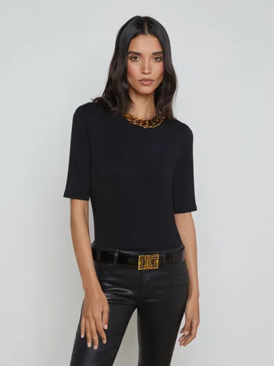 L Agence Saundra Crewneck Half-sleeve Top In Black