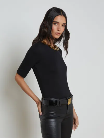 L Agence Saundra Crewneck Half-sleeve Top In Black
