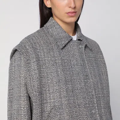 Golden Goose Wool Blend Herringbone Bomber Jacket In Blue