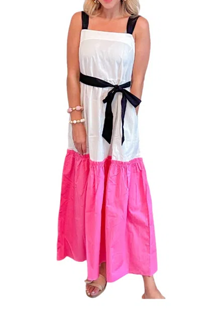Maude Color Block Maxi Dress In Pink/ White/black In Multi
