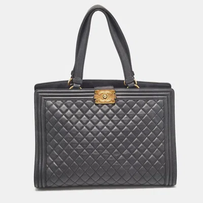 Pre-owned Chanel Black Quilted Leather Large Boy Shopper Tote