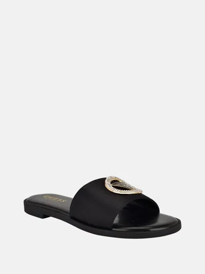 Guess Factory Mirria Embellished Slide Sandals In Black