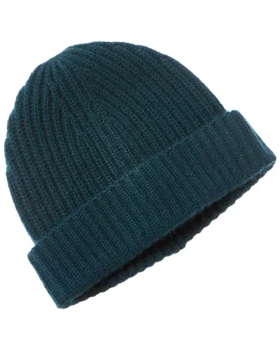 Amicale Cashmere Chunky Rib Cuffed Cashmere Hat In Green