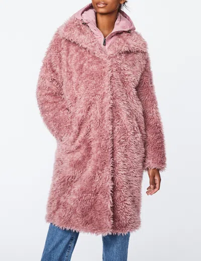 Bernardo Hooded Fur Coat In Pink
