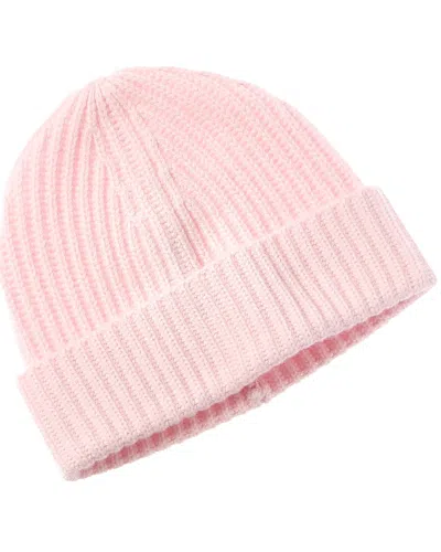Amicale Cashmere Chunky Rib Cuffed Cashmere Hat In Pink