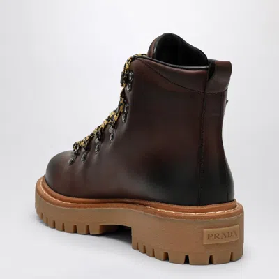 Prada Women's Ebony-coloured Leather Lace-up Boot In Brown