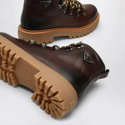 Prada Women's Ebony-coloured Leather Lace-up Boot In Brown