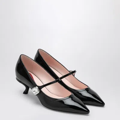 Roger Vivier Virgule 55 Crystal-embellished Patent-leather Mary Jane Pumps In Black