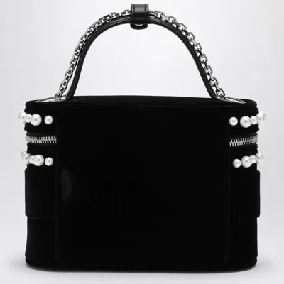 Roger Vivier Mini Velvet Vanity Handbag With Beads And Rhinestone Buckle In Black