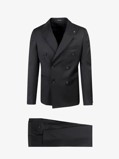Tagliatore Virgin Wool Tuxedo With Removable Brooch In Black