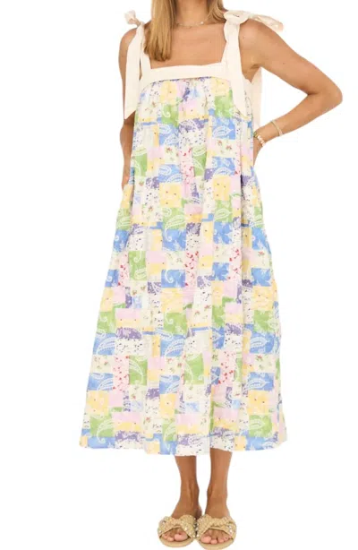 Aureum Patchwork Embroidered Midi Dress In Cream Multi In Green