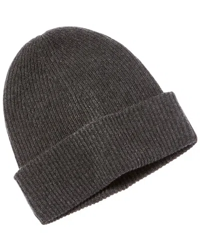 Amicale Cashmere Rib Double Foldover Cuff Slouchy Cashmere Beanie In Grey