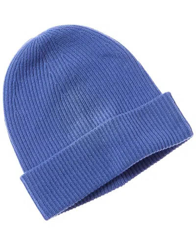 Amicale Cashmere Rib Double Foldover Cuff Slouchy Cashmere Beanie In Blue