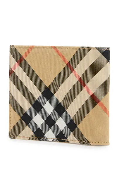 Shop Burberry Bi-fold Check Wallet With Ekd In Beige