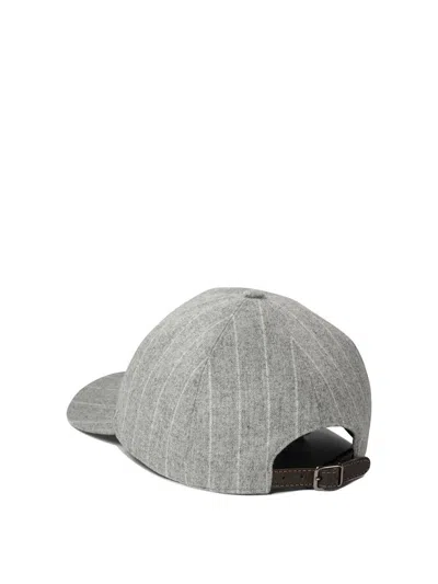 Shop Brunello Cucinelli Chalkstripe Flannel Cap With Shiny Band In Grey