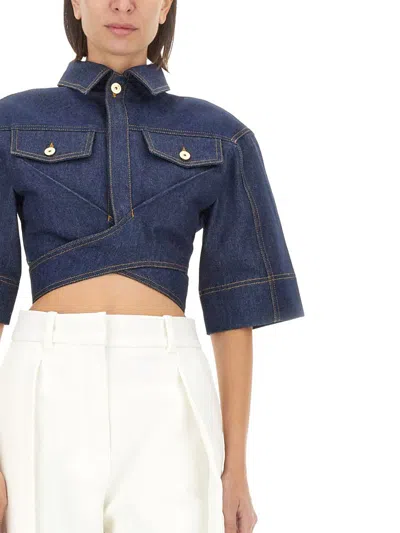 Shop Jacquemus Denim Top In Navy