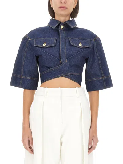 Shop Jacquemus Denim Top In Navy