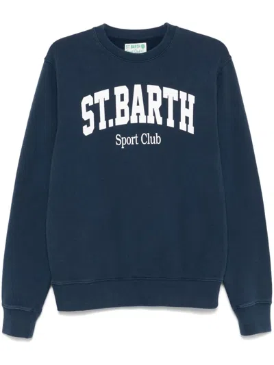 Shop Mc2 Saint Barth Soho Cotton Sweatshirt With Logo Print In Blue