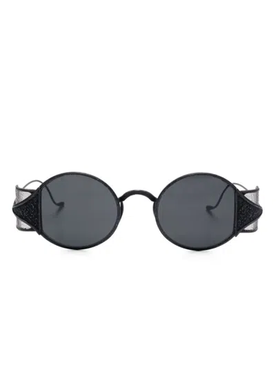 Shop Uma Wang Round The Shanghai Sunglasses In Nero E Grigio