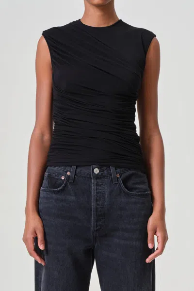 Agolde Ester Twist Tank Top In Black In Black