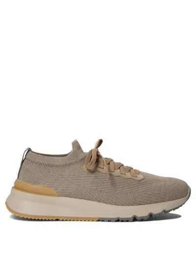 Shop Brunello Cucinelli Cotton Knit Sneakers Sneakers & Slip-on In Beige