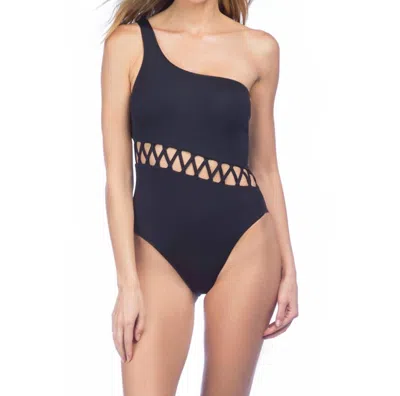 Kenneth Cole Sexy Solid Cut Out One Shoulder One Piece Swimsuit In Solid Black In Multi