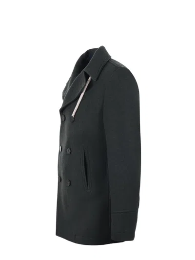 Camplin Peacoat In Wool Blend In Black