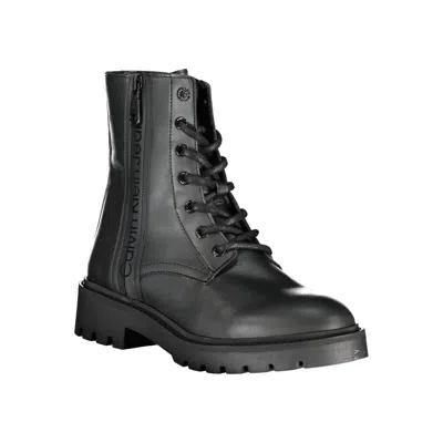 Calvin Klein Chic Black Ankle Boot With Laces And Zip Detail In Black