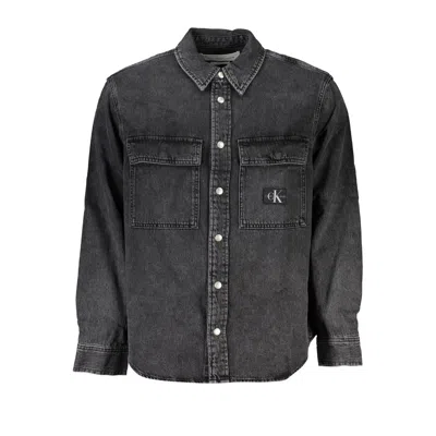 Calvin Klein Elegant Black Denim Shirt With Sophisticated Details In Black