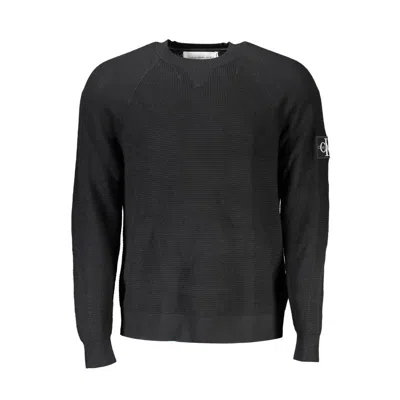Calvin Klein Tonal Logo Smooth Cotton Crewneck Sweater In Black