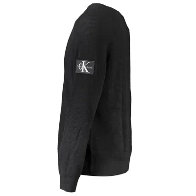 Calvin Klein Tonal Logo Smooth Cotton Crewneck Sweater In Black