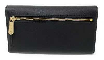 Michael Kors Jet Set Travel Mk Signature Leather Large Trifold Wallet In Black/gold