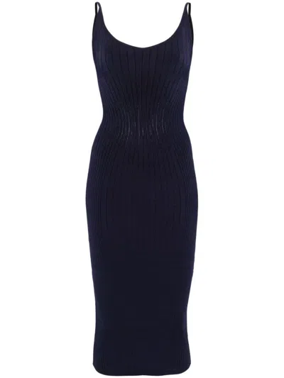 Mugler Sculpting Knit Dress In Blue