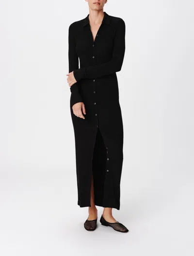 Atm Anthony Thomas Melillo Modal Rib Long Sleeve Maxi Shirt Dress In Black
