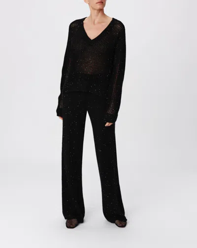 Atm Anthony Thomas Melillo Sequin Wool Blend Wide Leg Pant In Black