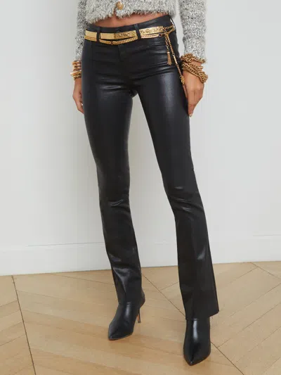 L'agence Sneeki Low Rise Sneaker Straight Jeans In Noir Coated In Noir Coated
