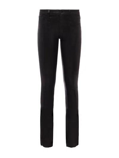 L'agence Sneeki Low Rise Sneaker Straight Jeans In Noir Coated In Noir Coated