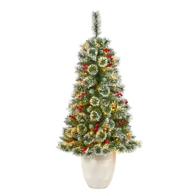 Homplanti 50" Frosted Swiss Pine Christmas Tree 100 Led In Planter