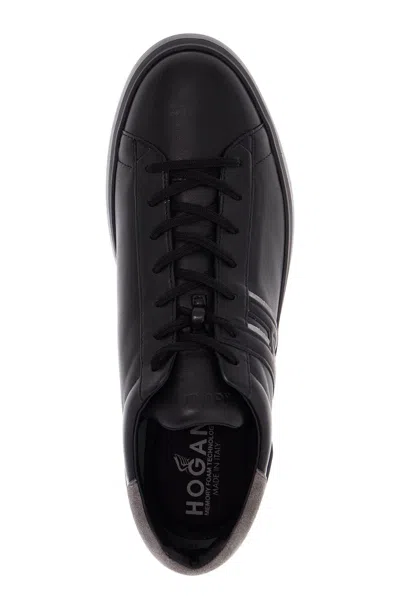 Hogan Black Leather Sneakers In Black