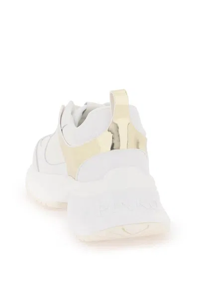 Pinko Leather And Fabric Ariel 2.0 Low Top Sneakers With Mirrored In White