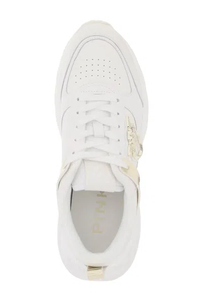 Pinko Leather And Fabric Ariel 2.0 Low Top Sneakers With Mirrored In White